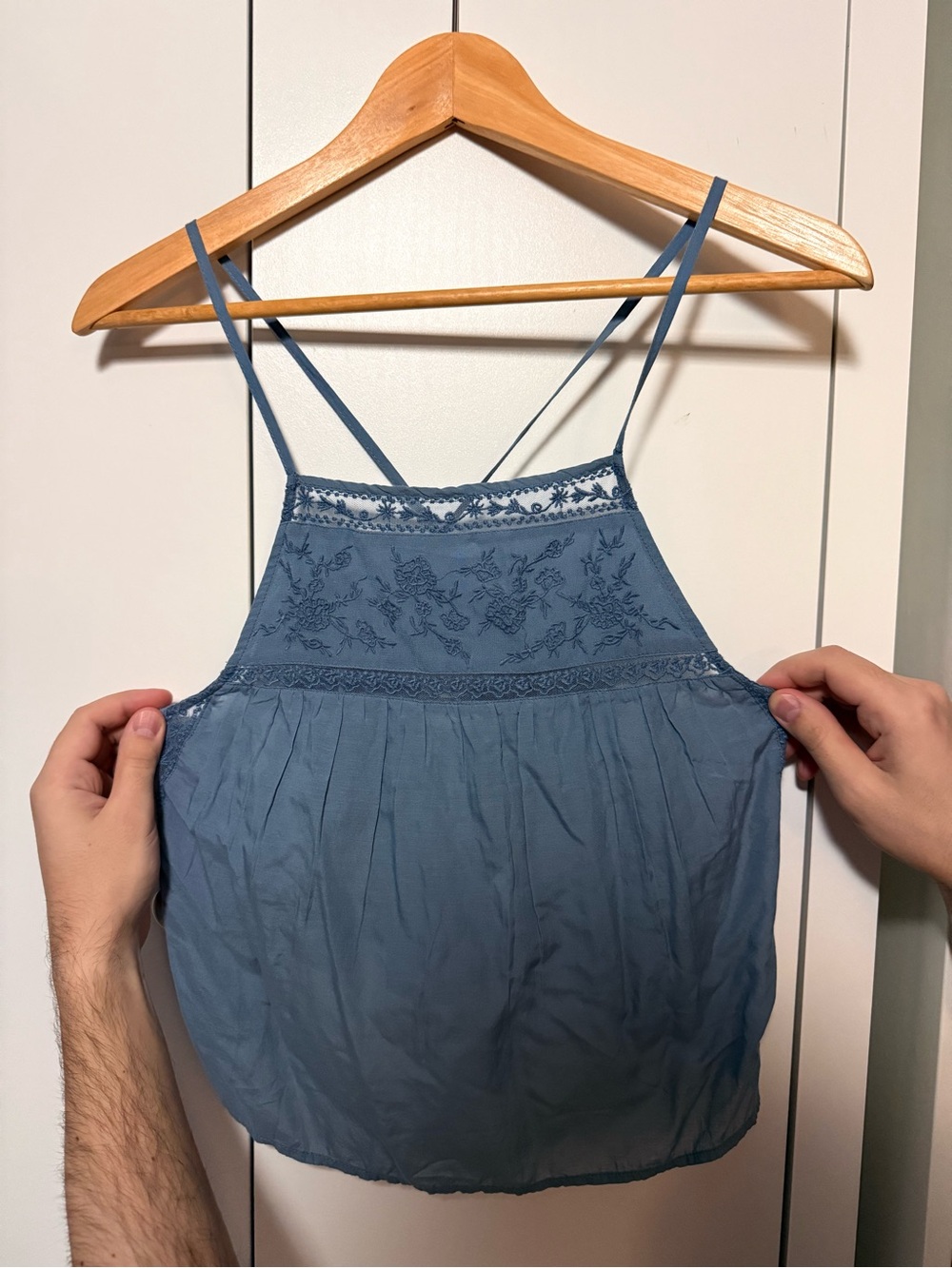 Zara Blue Embroidered Halter Cami Tank Top